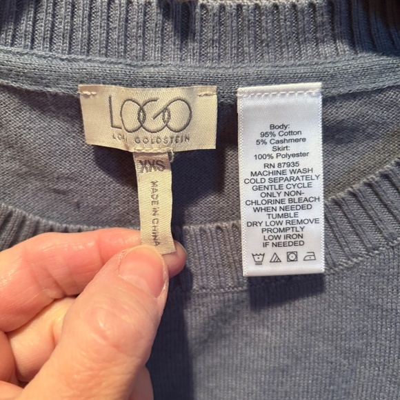LOGO Lori Goldstein Cotton/Cashmere Blend Sweater with Shirt Tail Hem XXS - Picture 4 of 6